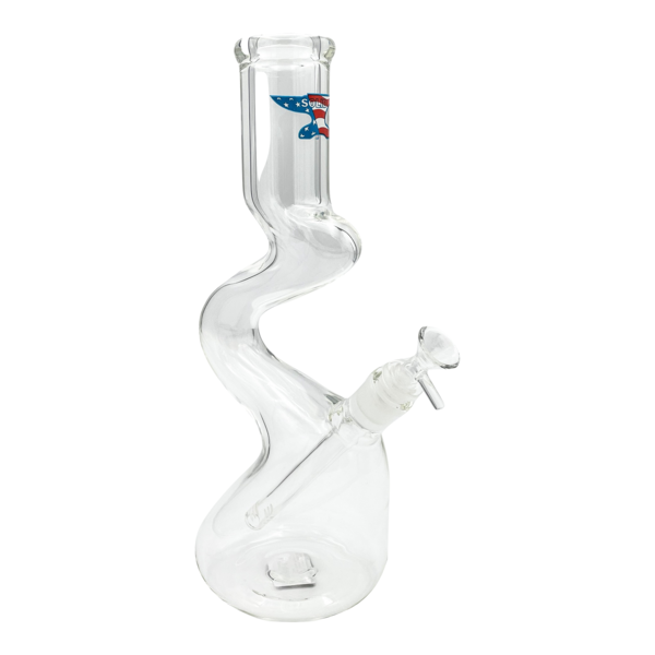 Solid Solid - 12" Curved Neck Zig Zag Water Pipe - Clear