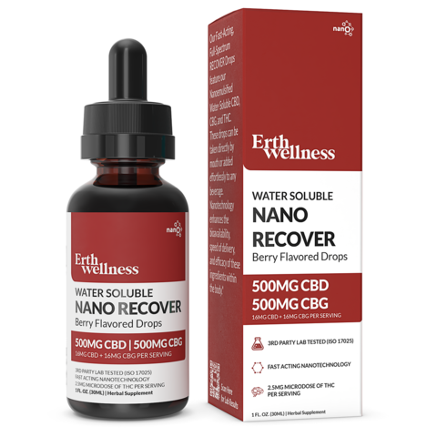 Erth Wellness 500MG Nano Recover CBD + CBG + THC Water Soluble Drops 30ML