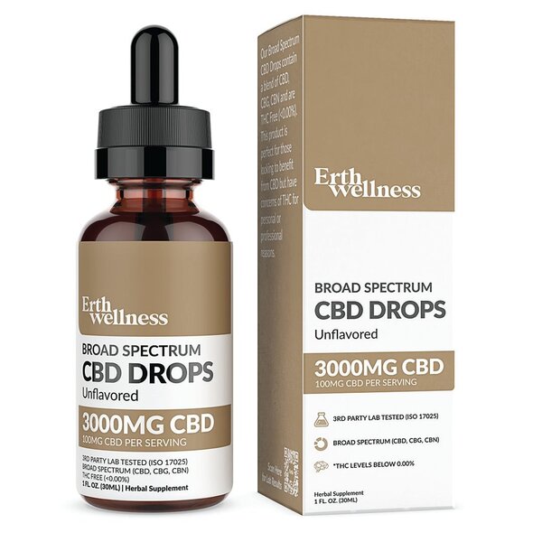 ERTH Wellness ERTH Wellness 3000mg Broad Spectrum CBD Drops Tincture 30ml THC Free Unflavored