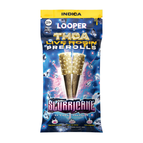 Looper Delta THCA Live Rosin Hemp Flower Prerolls With THCA Diamonds 1G Pack of 2 Slurricane (I)