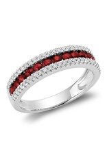 DIAMANTS 54=0.20 I H-I, RUBIES 13=0.67CT, 14K OR BLANC AVEC RHDOIUM, 2.91G, BAGUE RUBIES ET DIAMANTS SEMI ÉTERNITÉ 02-040350RU