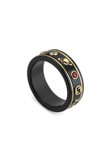 Gucci YBC527095002016 GUCCI BAGUE ICON POUR DAME 18KT JAUNE ET SYNTHETIC CORUNDUM NOIR SERTI PIERRE PRECIEUSES MULTICOULOR