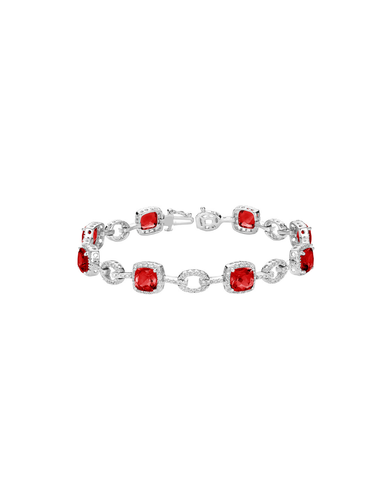 Bracelet diamant et rubis rouge créé d=1.01ct I gh 14k or blanc 04-04028CRU