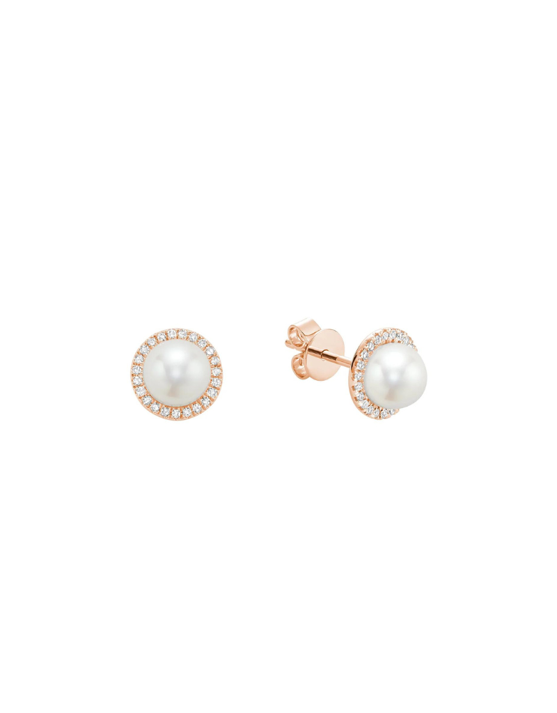 Boucle d'oreilles perles et diamants Or 10k fixes perle culture 6-6.5mm diamants 46=0.14ct I GH
