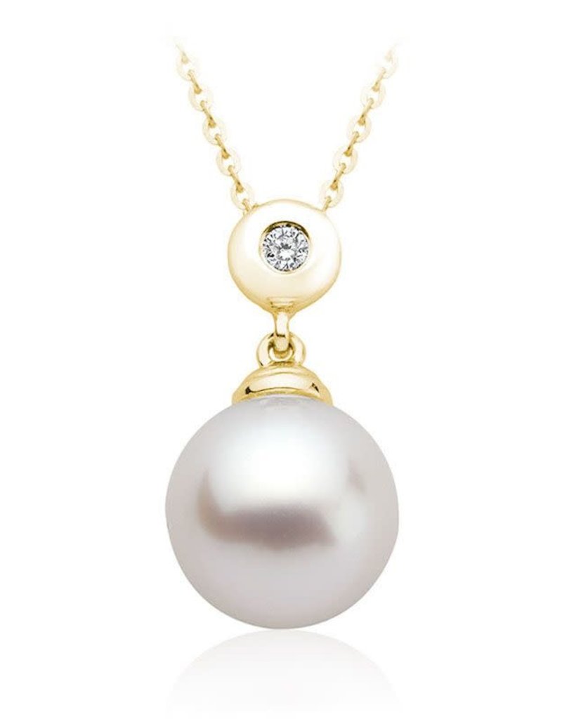 Pendentif perle et diamant 1=0.02ct I H-I perle 9-9.5mm Or 14k