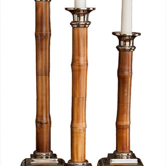 Nickel Candleholder w/ Bamboo