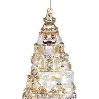 Jeweled Nut Cracker Orn - Gold/White