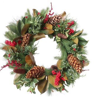 HOLLY WREATH 24”, RED/GREEN