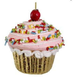 Cupcake ornament pink gold 8cm