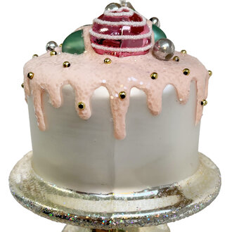 Glass cake ornament pink glazing 11cm