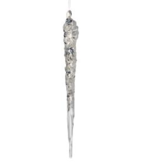 Glass icicle clear with sequins 20cm