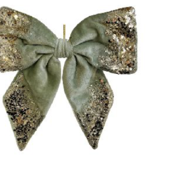 Velvet bow green with gold glitter 22cm