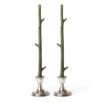 Stick Candles Hickory - Pair -Forest Green -15"
