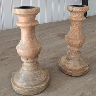 Rustic Wood Candlestick 6" - Pair