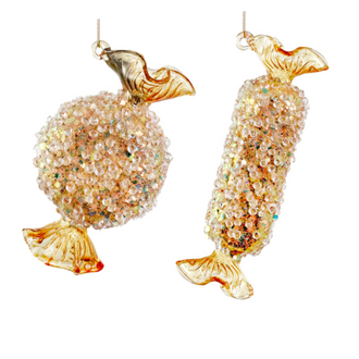 Glass candy lined shiny gold w/beads14cm each