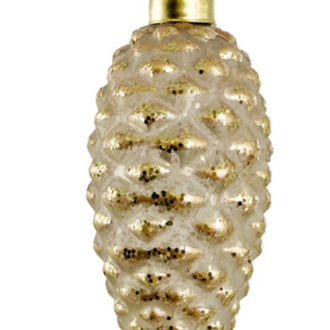 Glass pinecone antique silver mat gold glitter 11cm