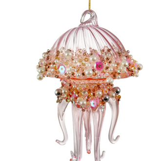 Glass jellyfish pink with beads and pearls 11cm