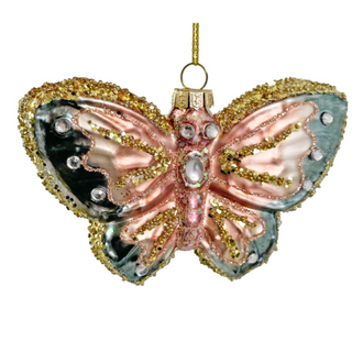 Glass butterfly ornament pink blue 10cm