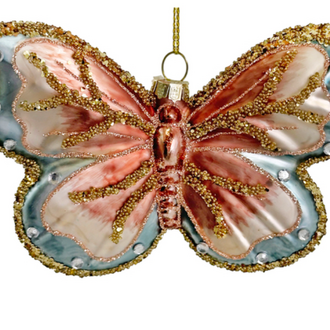 Glass butterfly ornament pink blue 12cm