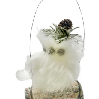 Owl on Log White Orn