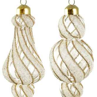 Glass twisted clear beads & gold glitter 12.5cm  -each