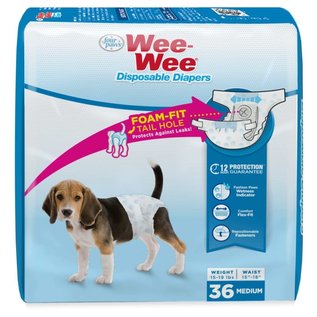 FOUR PAWS PRODUCTS LTD WEE-WEE DISPOSABLE DIAPERS FOAM-FIT 36 COUNT