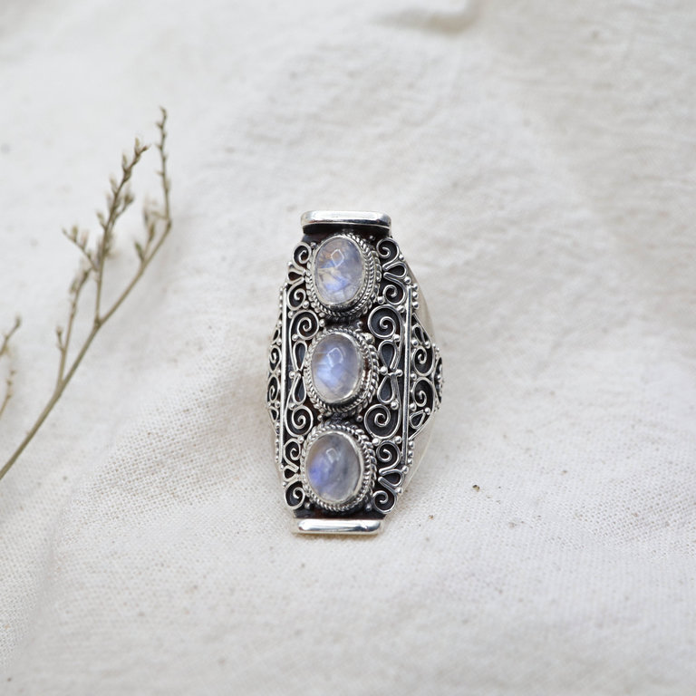 Rainbow Moonstone Ring - Trio