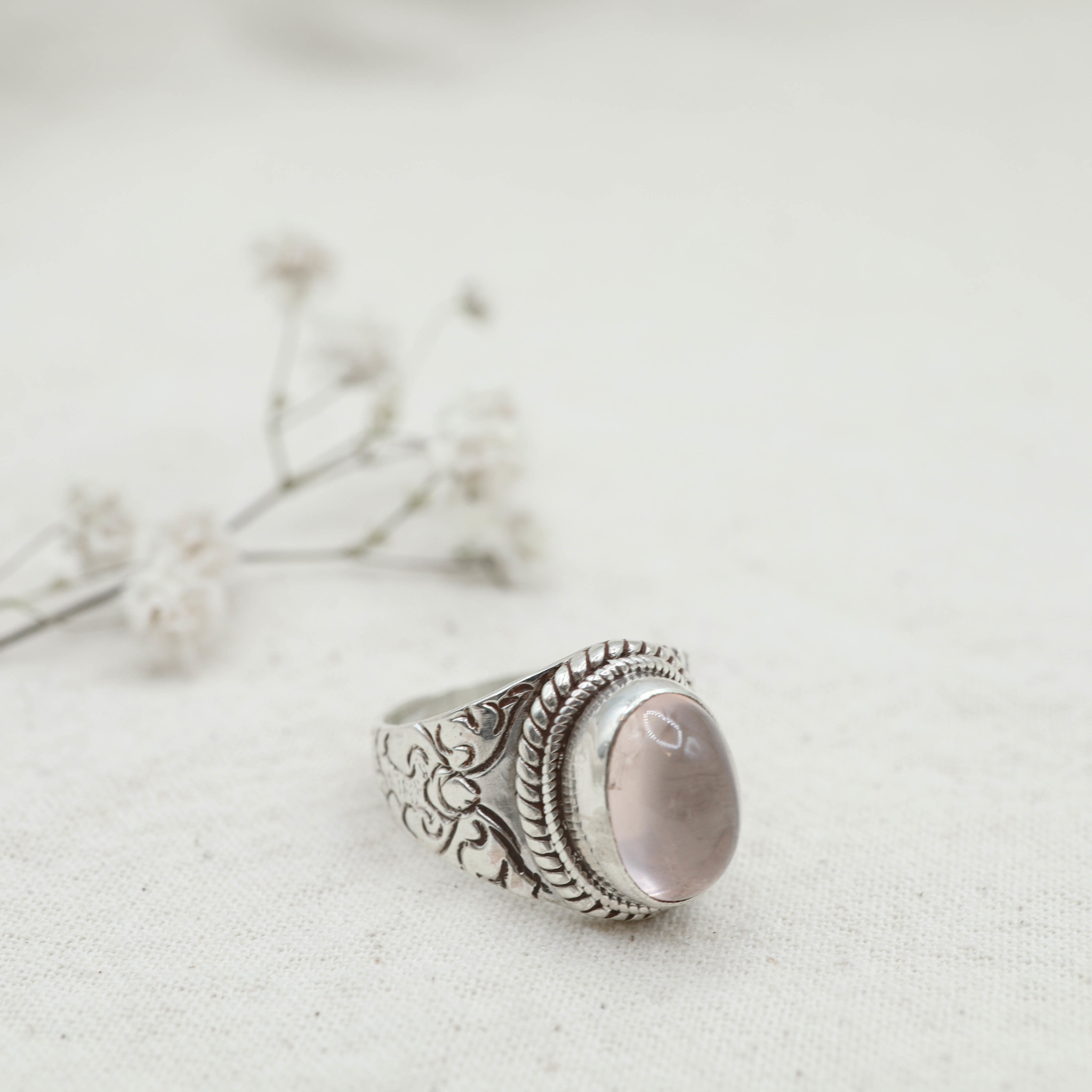 Rose quartz ring - Fougère