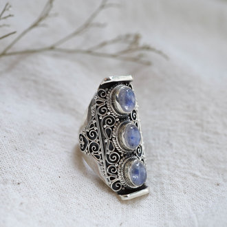 Rainbow Moonstone Ring - Trio Rainbow Moonstone Ring - Trio