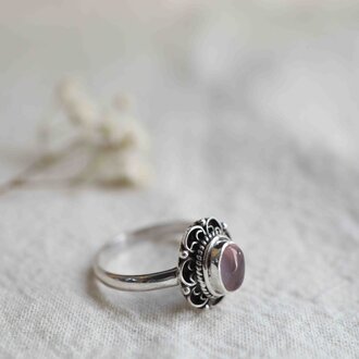 Bague Quartz rose - Fleur Bague Quartz rose - Fleur