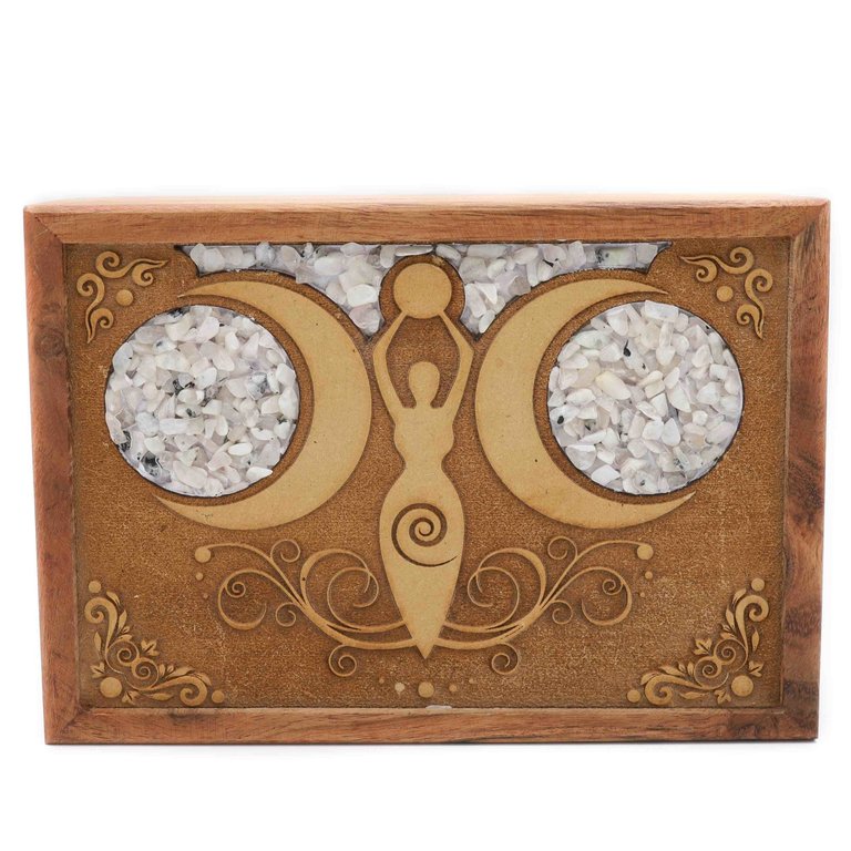 Wood box - Moon Goddess moonstone