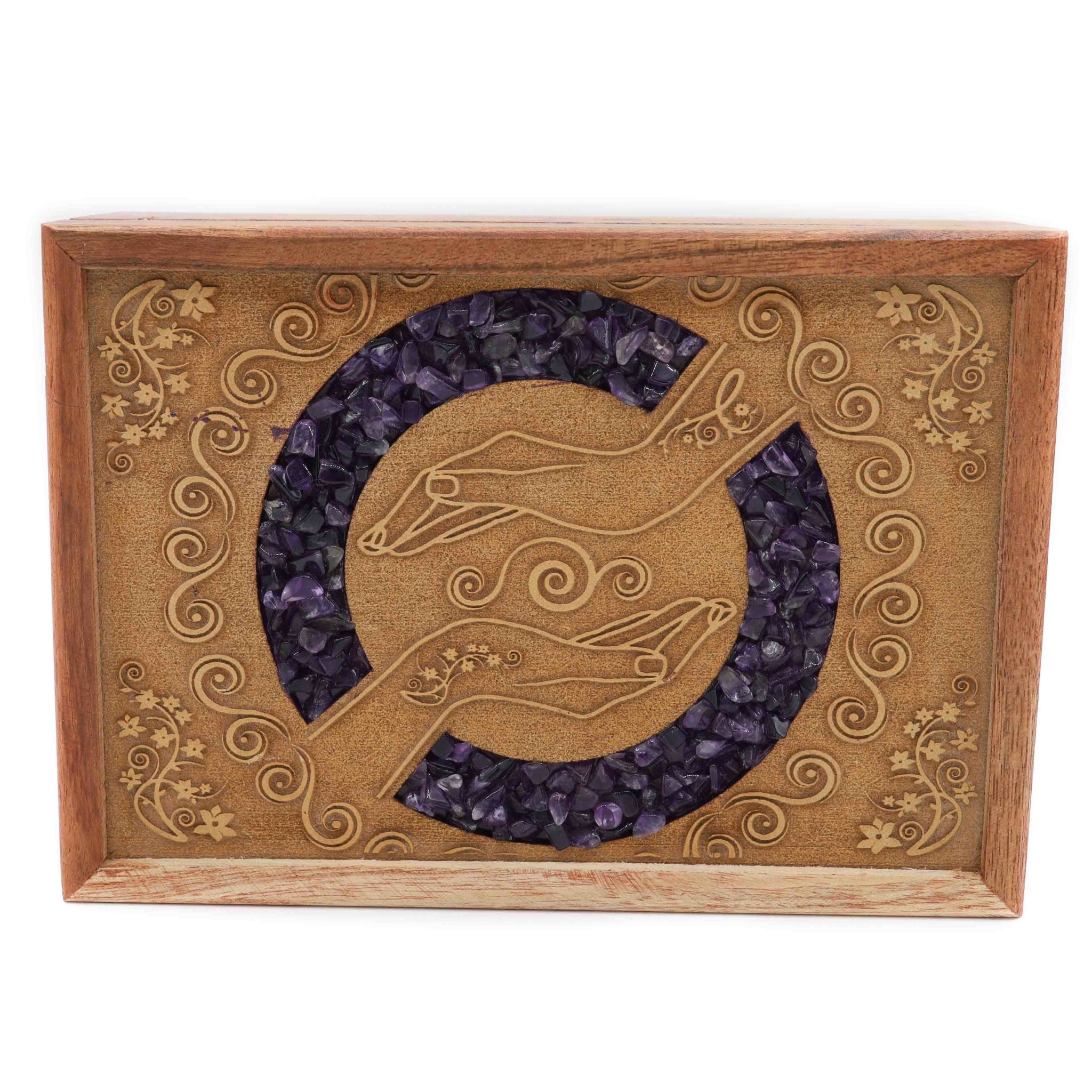 Wood box - Healing hands Amethyst