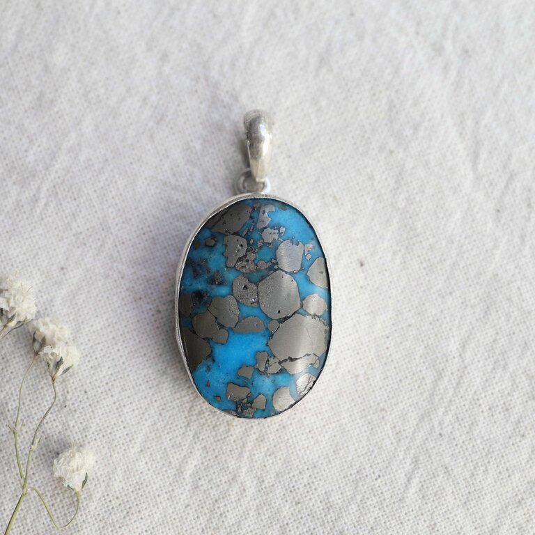 Pendentif Turquoise & Pyrite - Ovale