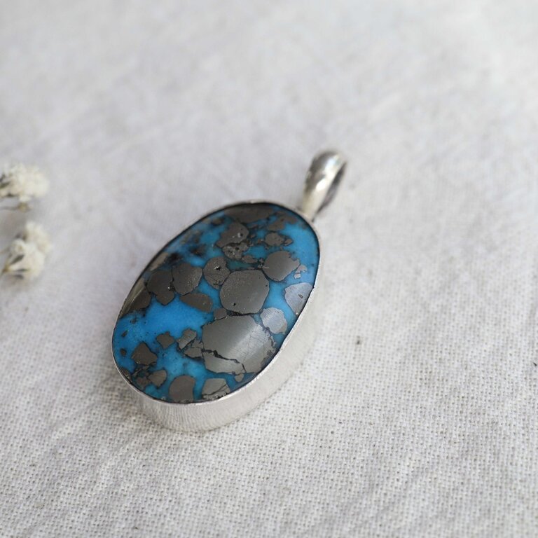 Pendentif Turquoise & Pyrite - Ovale