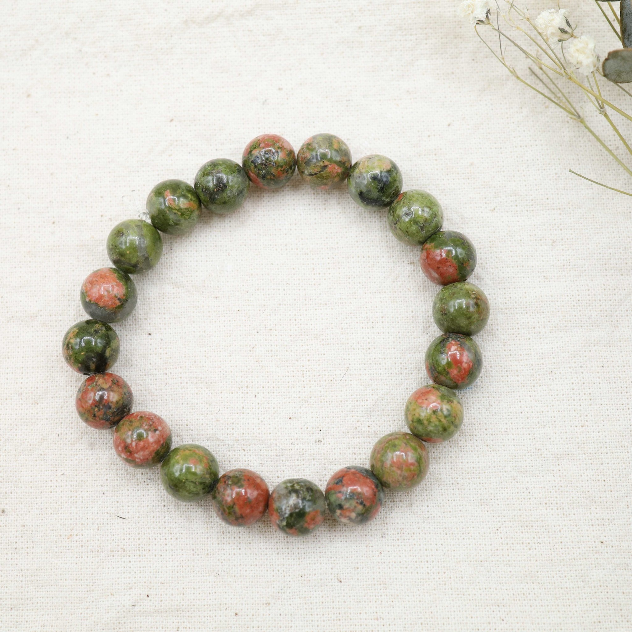 Unakite Jasper Bracelet - Beads 8mm