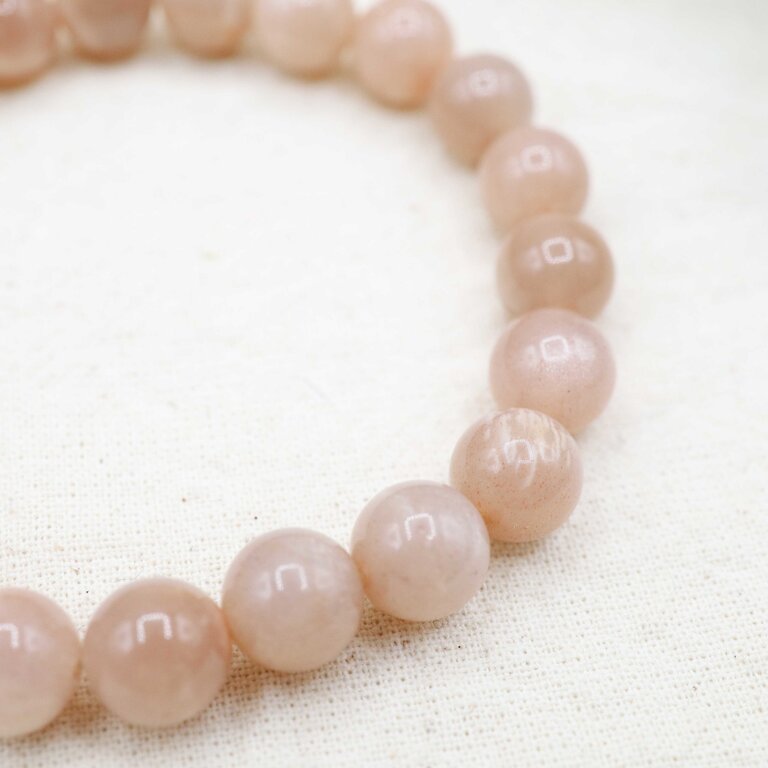 Peach Moonstone Bracelet - Beads 8mm