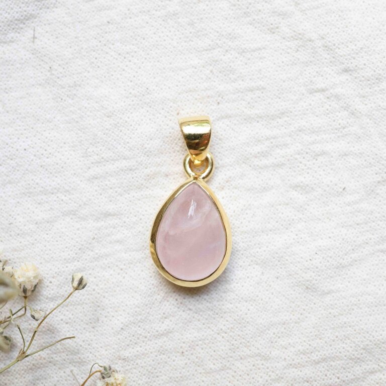 Pendentif Quartz rose - Plaqué or