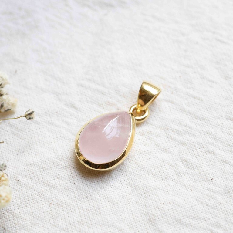 Pendentif Quartz rose - Plaqué or