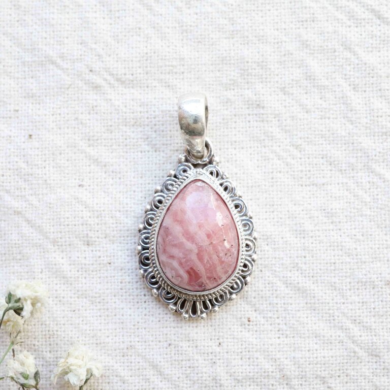 Pendentif Rhodochrosite - Pivoine