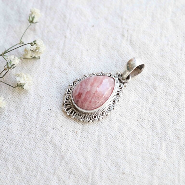 Pendentif Rhodochrosite - Pivoine