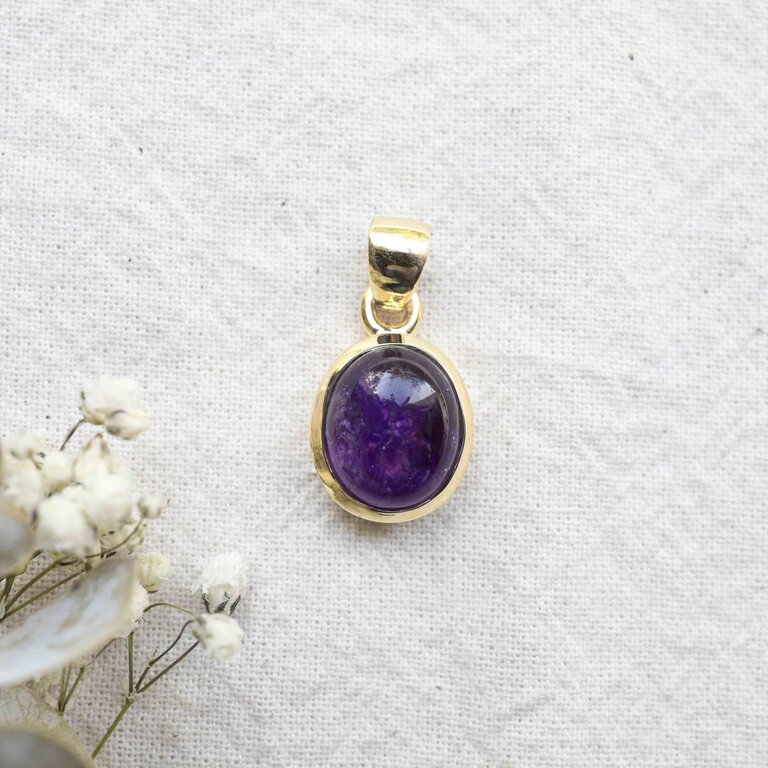 Pendentif Améthyste - Plaqué or ovale
