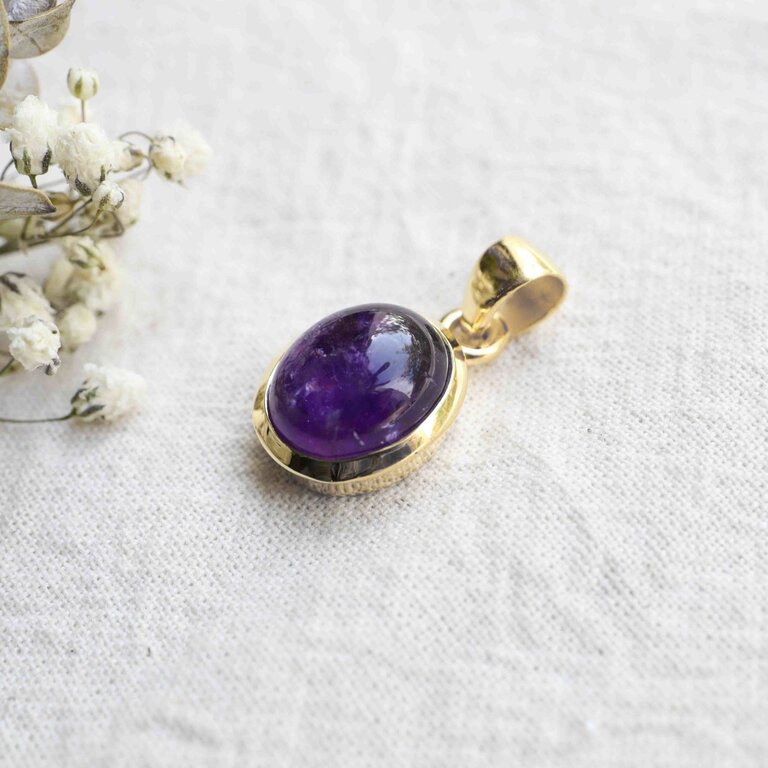 Pendentif Améthyste - Plaqué or ovale