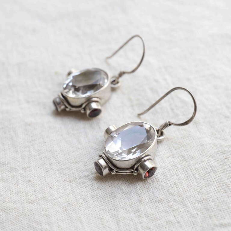 Boucles d'oreilles Quartz clair & Grenat