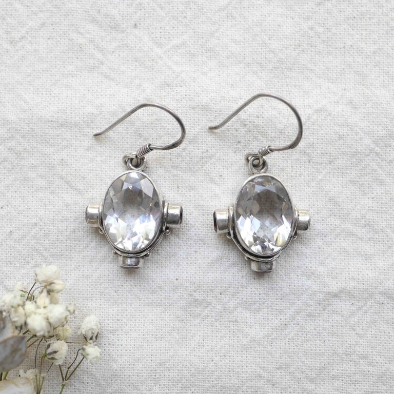 Boucles d'oreilles Quartz clair & Grenat
