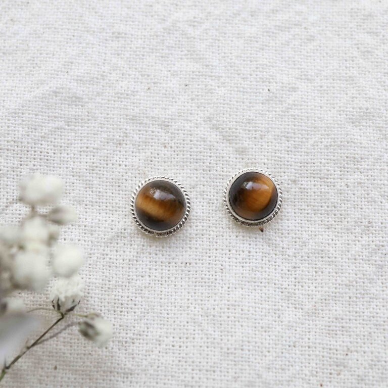 Boucles d'oreilles Oeil de tigre - Rond