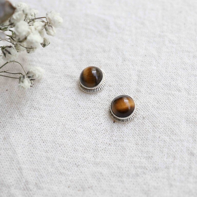 Boucles d'oreilles Oeil de tigre - Rond