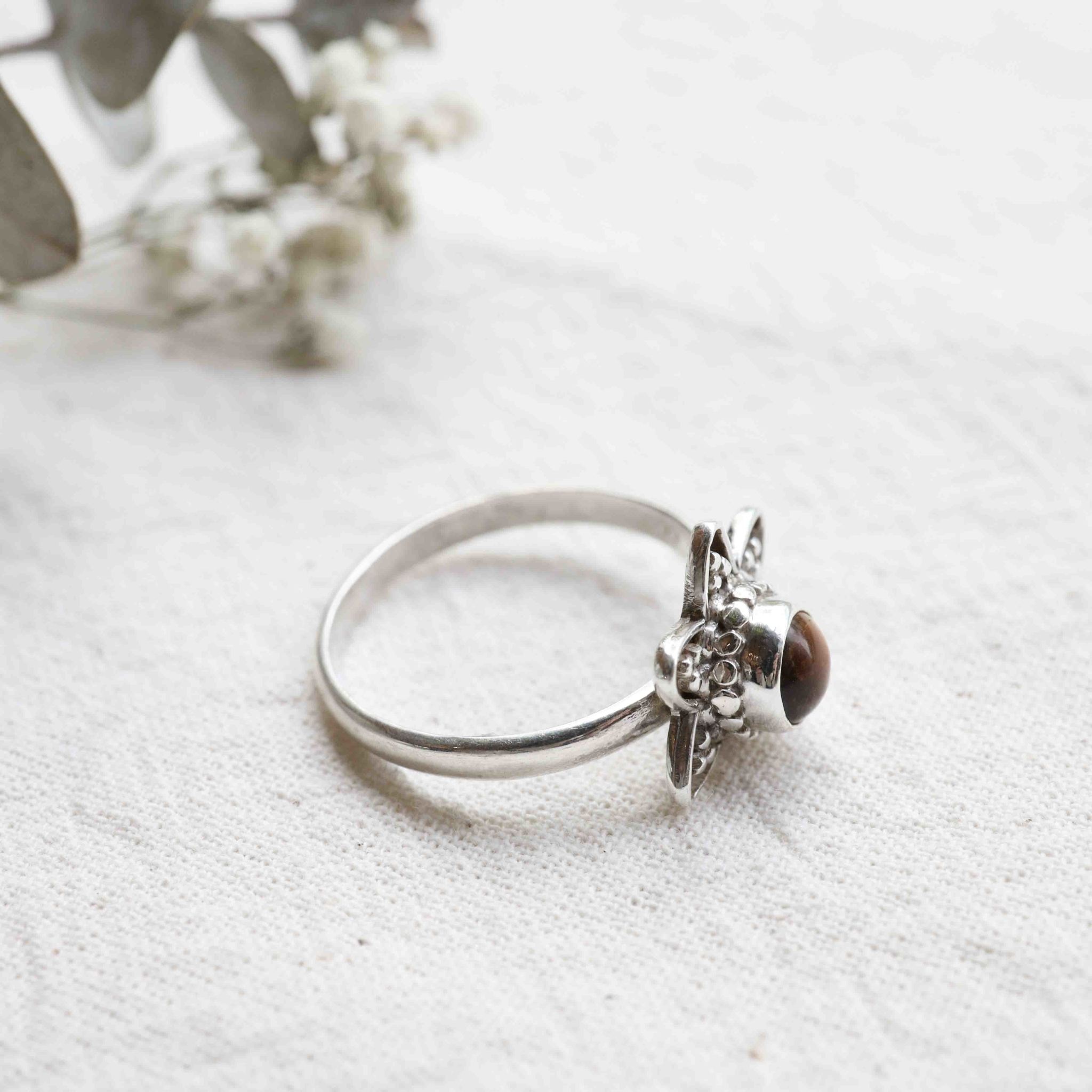 Tiger Eye Ring - Lotus