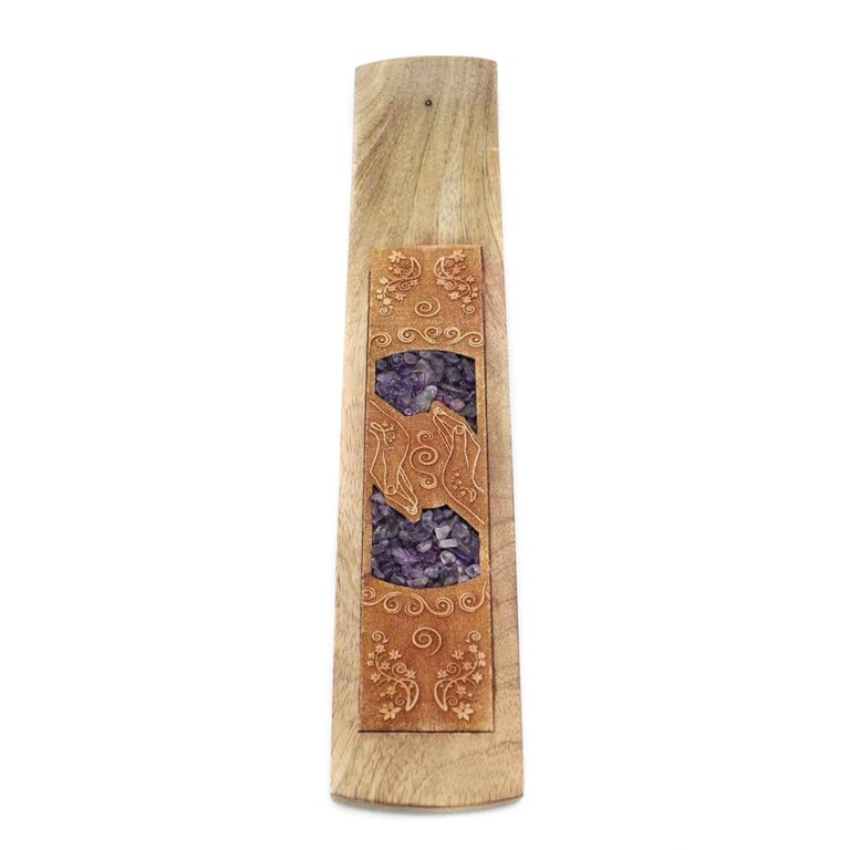 Porte-encens bois - Mains Améthyste