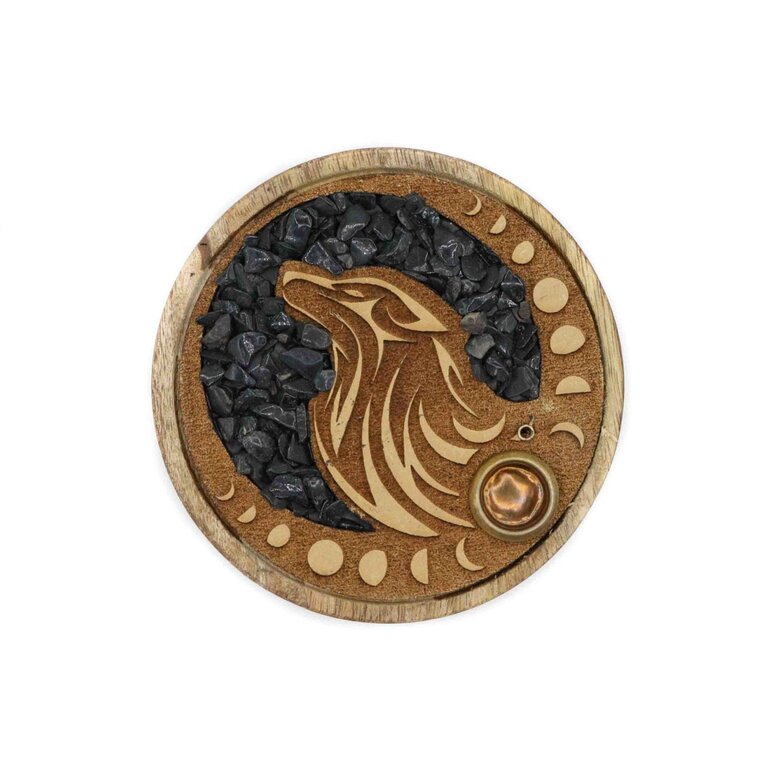 Round Wood Incense Holder - Wolf Onyx