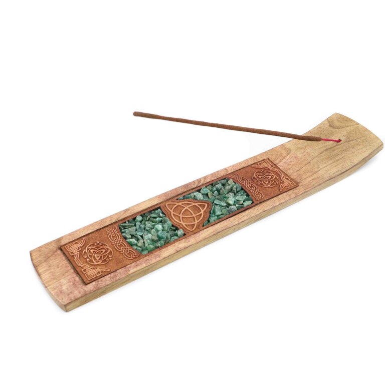 Porte-encens bois - Triquetra Aventurine verte
